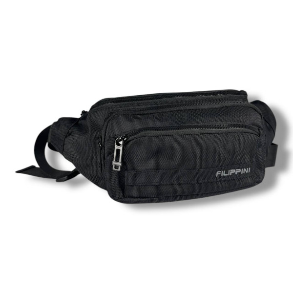 Мужская поясная сумка-бананка, черная, на 2 отделения