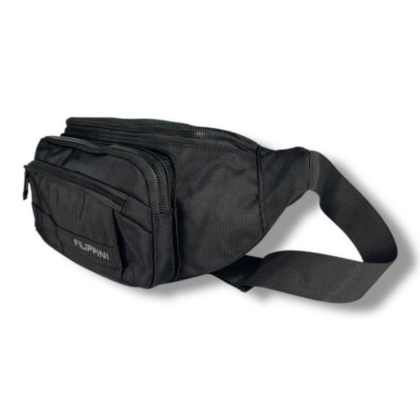 Мужская поясная сумка-бананка, черная, на 2 отделения Мужская поясная сумка-бананка, черная, на 2 отделения