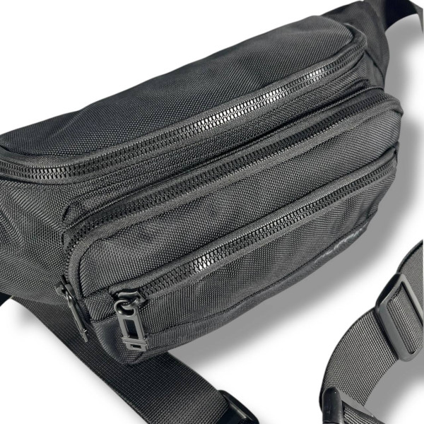 Мужская поясная сумка-бананка, черная, на 2 отделения Мужская поясная сумка-бананка, черная, на 2 отделения