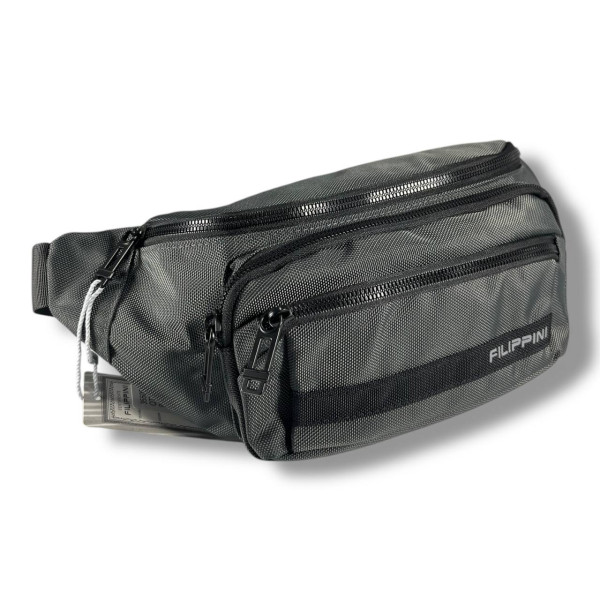 Мужская поясная сумка-бананка, сіра, на 2 отделения Мужская поясная сумка-бананка, сіра, на 2 отделения