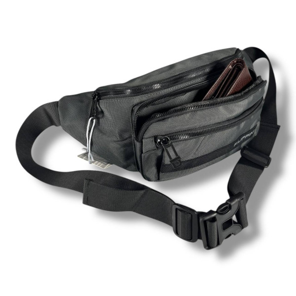 Мужская поясная сумка-бананка, сіра, на 2 отделения Мужская поясная сумка-бананка, сіра, на 2 отделения
