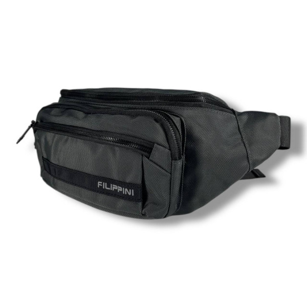 Мужская поясная сумка-бананка, сіра, на 2 отделения