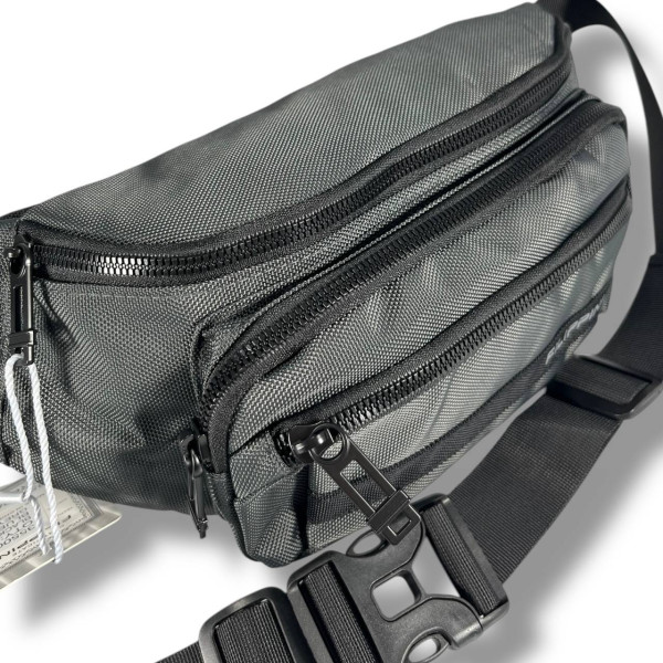 Мужская поясная сумка-бананка, сіра, на 2 отделения Мужская поясная сумка-бананка, сіра, на 2 отделения