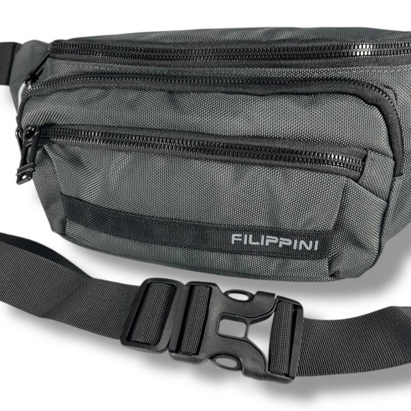 Мужская поясная сумка-бананка, сіра, на 2 отделения Мужская поясная сумка-бананка, сіра, на 2 отделения