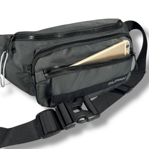 Мужская поясная сумка-бананка, сіра, на 2 отделения Мужская поясная сумка-бананка, сіра, на 2 отделения
