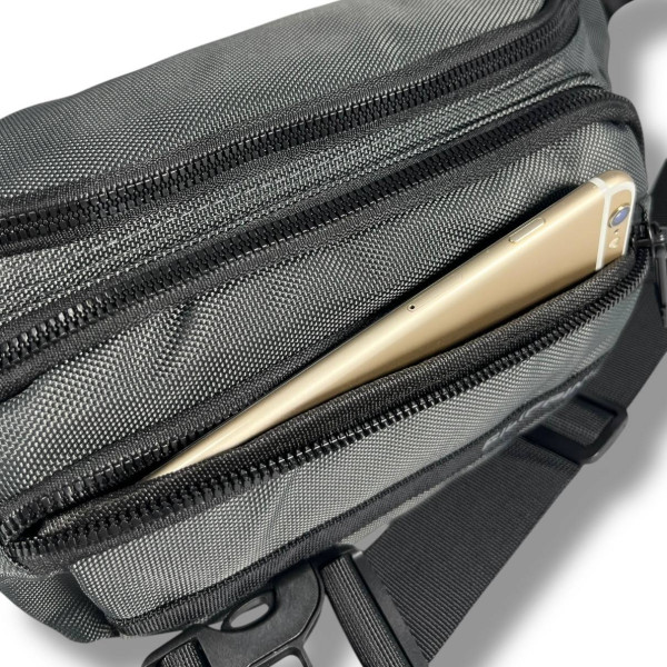 Мужская поясная сумка-бананка, сіра, на 2 отделения Мужская поясная сумка-бананка, сіра, на 2 отделения