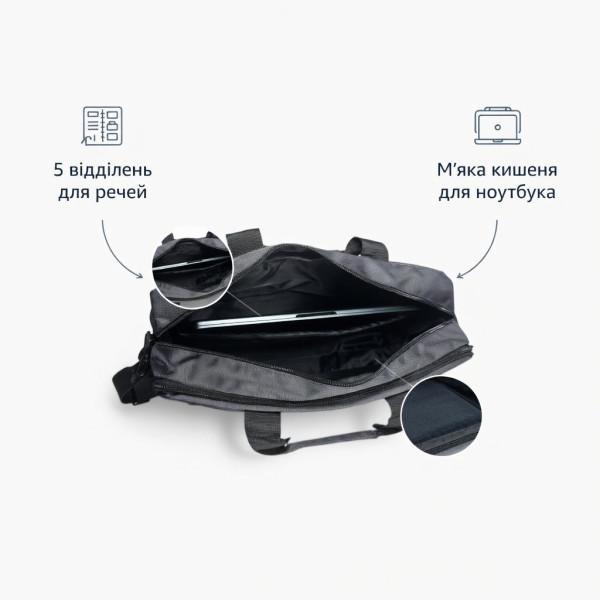 Сумка для ноутбука Філіппіні BL9902 сіра водовідштовхувальна 40x25x10 см з 5 відділеннями