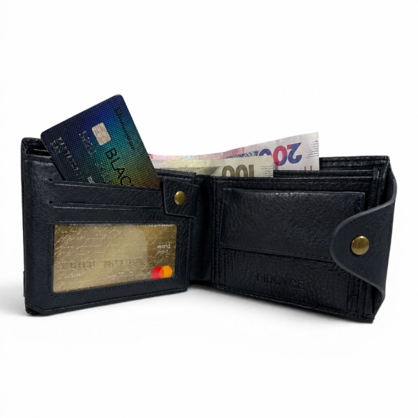 Гаманець чоловічий Piroyse подвійного складання чорний з RFID-захистом