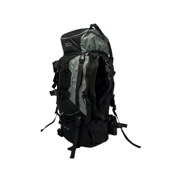 Туристический рюкзак с анатомической спинкой, на 80 л, черный с серым