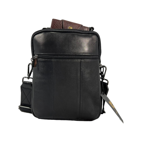 Шкіряна сумка через плече для стильних чоловіків чорного кольору Шкіряна сумка через плече для стильних чоловіків чорного кольору