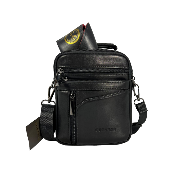 Стильная и функциональная сумка через плечо, кожаная, черная Стильная и функциональная сумка через плечо, кожаная, черная