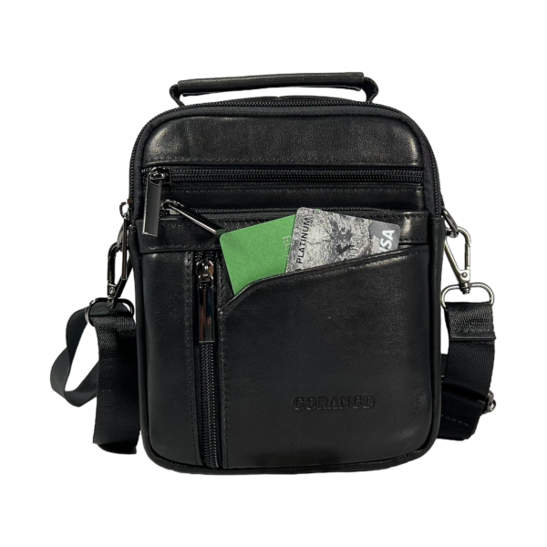 Стильная и функциональная сумка через плечо, кожаная, черная Стильная и функциональная сумка через плечо, кожаная, черная