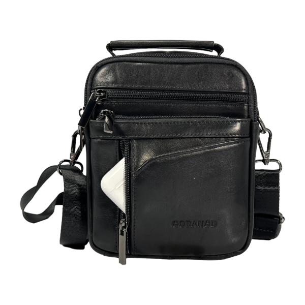 Стильная и функциональная сумка через плечо, кожаная, черная Стильная и функциональная сумка через плечо, кожаная, черная