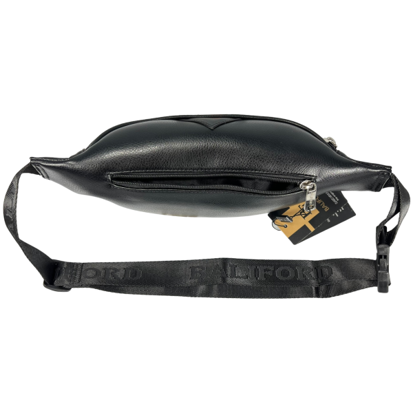 Женская сумка-бананка из экокожи, два отделения, водонепроницаемая ткань, черная Женская сумка-бананка из экокожи, два отделения, водонепроницаемая ткань, черная