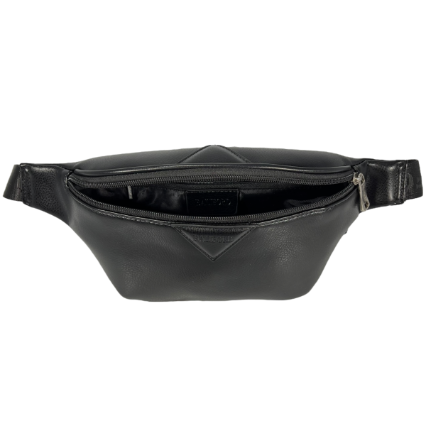 Женская сумка-бананка из экокожи, два отделения, водонепроницаемая ткань, черная Женская сумка-бананка из экокожи, два отделения, водонепроницаемая ткань, черная