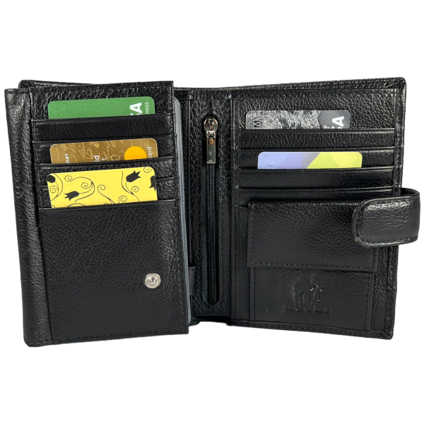 Вертикальний чоловічий гаманець з натуральної шкіри, 3 відділа для купюр, колір чорний