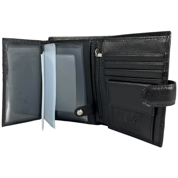 Вертикальний чоловічий гаманець з натуральної шкіри, 3 відділа для купюр, колір чорний