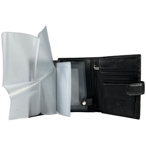 Вертикальний чоловічий гаманець з натуральної шкіри, 3 відділа для купюр, колір чорний