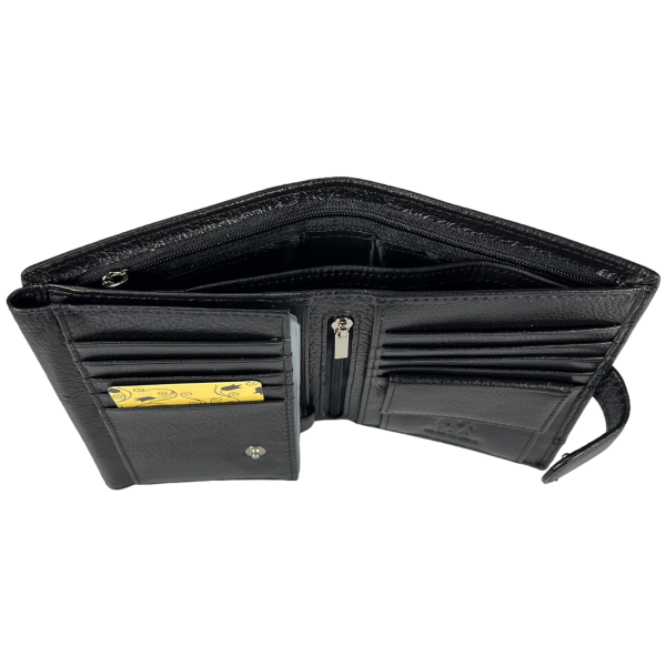 Вертикальний чоловічий гаманець з натуральної шкіри, 3 відділа для купюр, колір чорний