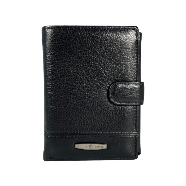 Вертикальний чоловічий гаманець з натуральної шкіри, 3 відділа для купюр, колір чорний