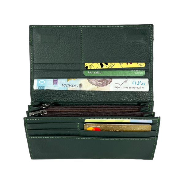 Елегантний жіночий гаманець, шкіряний, зеленого кольору з застібкою на блискавці