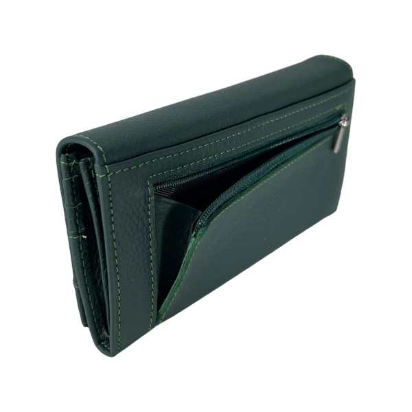 Елегантний жіночий гаманець, шкіряний, зеленого кольору з застібкою на блискавці