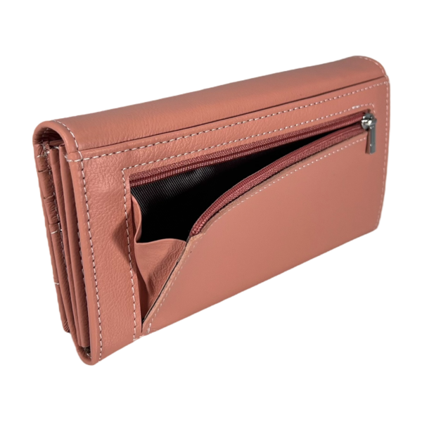 Современный и стильный кожаный кошелек, розовый, с застежкой на молнии Современный и стильный кожаный кошелек, розовый, с застежкой на молнии