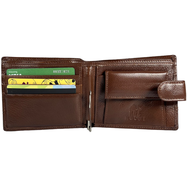 Горизонтальный мужской кошелек из натуральной кожи, 3 отдела для купюр, цвет коричневый