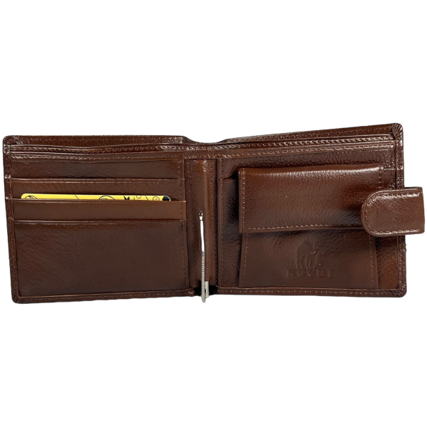 Горизонтальный мужской кошелек из натуральной кожи, 3 отдела для купюр, цвет коричневый