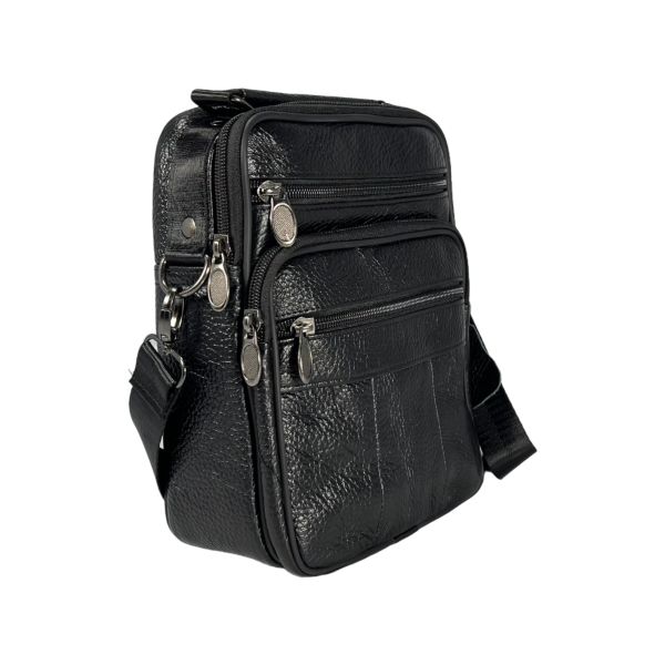 Сумка через плече для активних чоловіків з натуральної шкіри, чорна Сумка через плече для активних чоловіків з натуральної шкіри, чорна