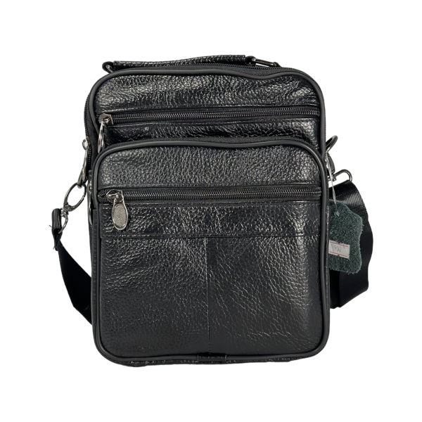Практична та зручна сумка через плече з натуральної шкіри 4 відділення, 3 л, чорна