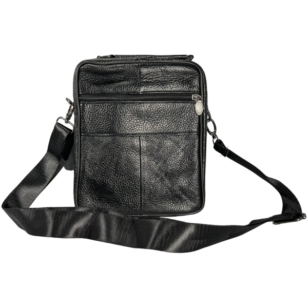 Практична та зручна сумка через плече з натуральної шкіри 4 відділення, 3 л, чорна Практична та зручна сумка через плече з натуральної шкіри 4 відділення, 3 л, чорна