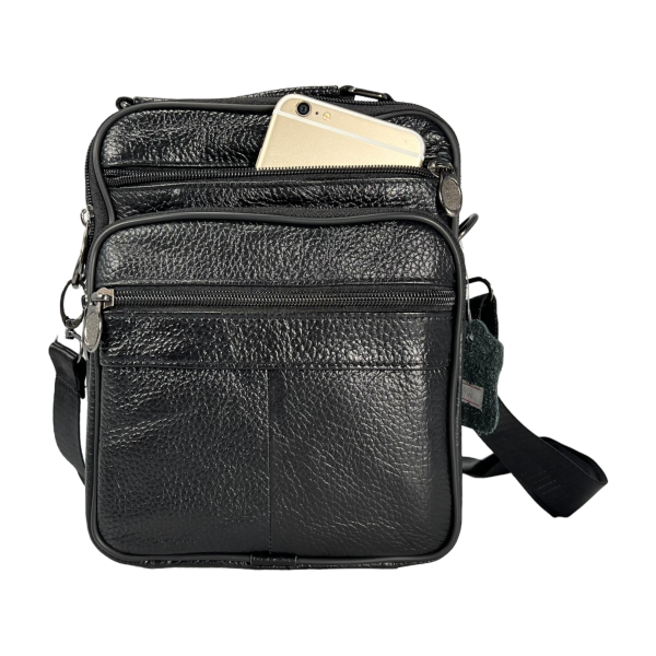 Практична та зручна сумка через плече з натуральної шкіри 4 відділення, 3 л, чорна Практична та зручна сумка через плече з натуральної шкіри 4 відділення, 3 л, чорна