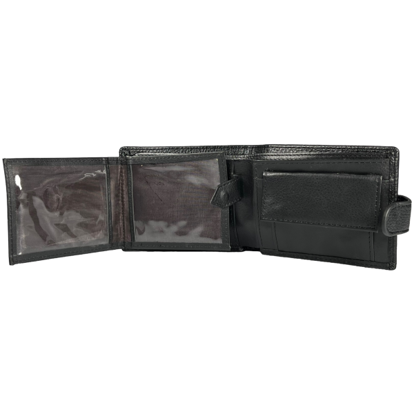 Стильный и функциональный мужской кошелек черного цвета из искусственной кожи