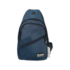 Сумка-слинг имеет четыре отделения и выход для наушников, синяя