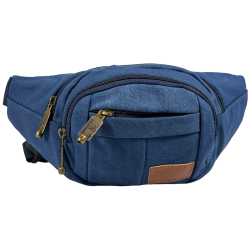 Брезентовая сумка-бананка на три отделения синего цвета Брезентовая сумка-бананка на три отделения синего цвета