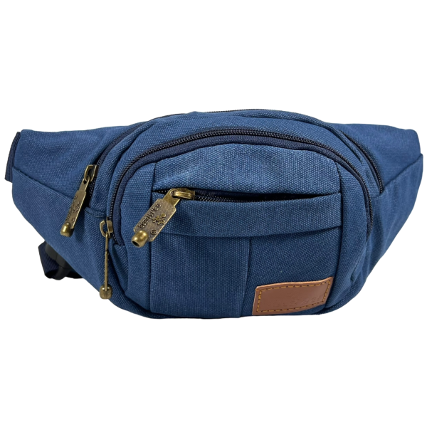 Брезентовая сумка-бананка на три отделения синего цвета