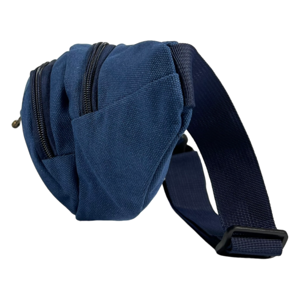 Брезентовая сумка-бананка на три отделения синего цвета