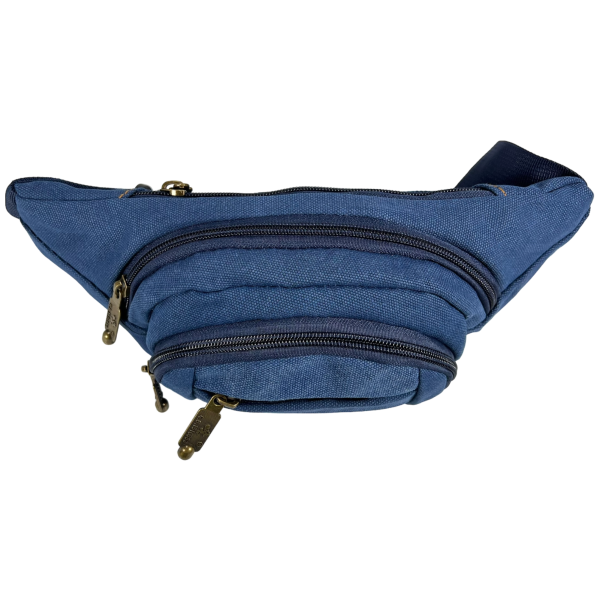 Брезентовая сумка-бананка на три отделения синего цвета
