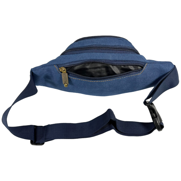Брезентовая сумка-бананка на три отделения синего цвета