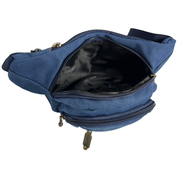 Брезентовая сумка-бананка на три отделения синего цвета