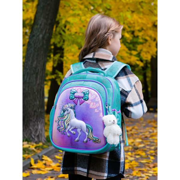 Ранец для девочки младших классов жесткий каркас Sky Name, бирюзовый Ранец для девочки младших классов жесткий каркас Sky Name, бирюзовый