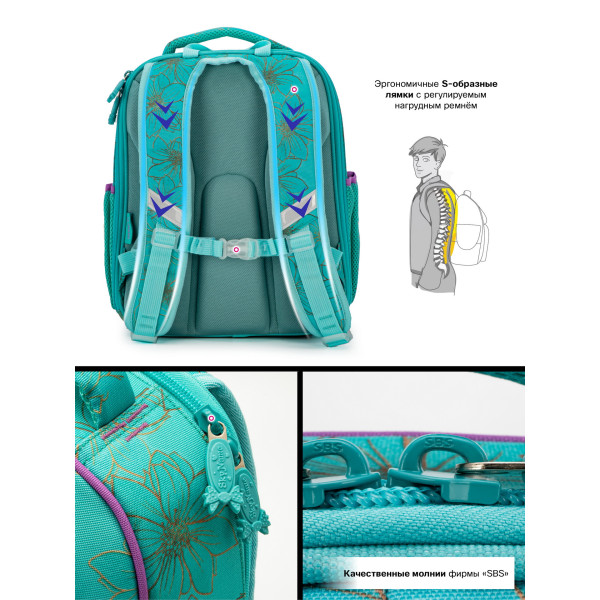 Ранец для девочки младших классов жесткий каркас Sky Name, бирюзовый Ранец для девочки младших классов жесткий каркас Sky Name, бирюзовый