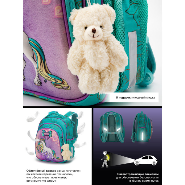 Ранец для девочки младших классов жесткий каркас Sky Name, бирюзовый Ранец для девочки младших классов жесткий каркас Sky Name, бирюзовый