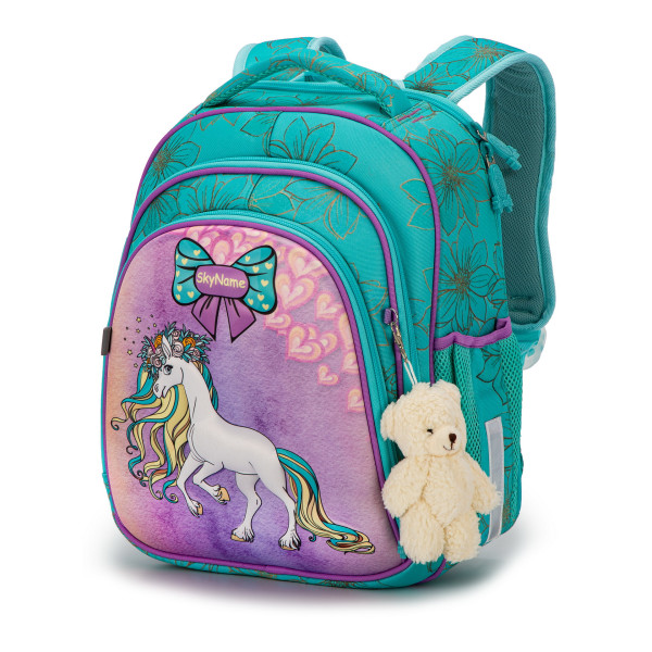 Ранец для девочки младших классов жесткий каркас Sky Name, бирюзовый Ранец для девочки младших классов жесткий каркас Sky Name, бирюзовый