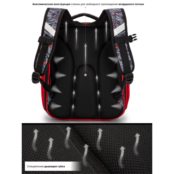 Ранець для дівчинки молодших класів жорсткий каркас Sky Name, чорний з червоним Ранець для дівчинки молодших класів жорсткий каркас Sky Name, чорний з червоним