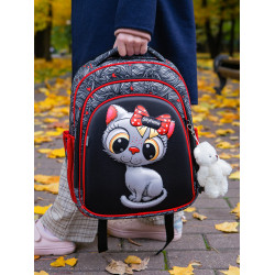 Ранец для девочки младших классов жесткий каркас Sky Name, черный с красным Ранец для девочки младших классов жесткий каркас Sky Name, черный с красным