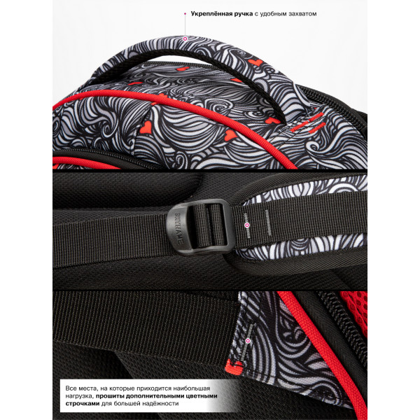 Ранець для дівчинки молодших класів жорсткий каркас Sky Name, чорний з червоним Ранець для дівчинки молодших класів жорсткий каркас Sky Name, чорний з червоним