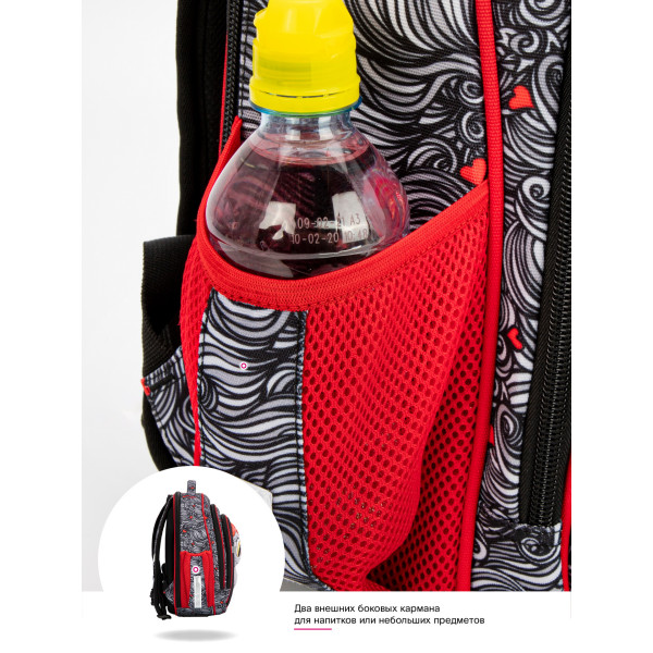 Ранець для дівчинки молодших класів жорсткий каркас Sky Name, чорний з червоним Ранець для дівчинки молодших класів жорсткий каркас Sky Name, чорний з червоним