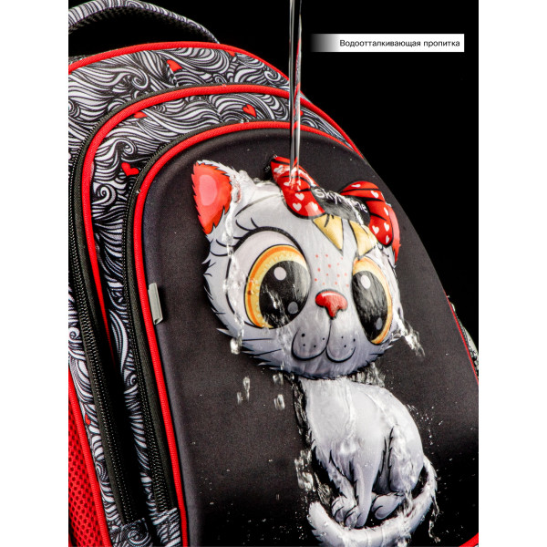 Ранець для дівчинки молодших класів жорсткий каркас Sky Name, чорний з червоним Ранець для дівчинки молодших класів жорсткий каркас Sky Name, чорний з червоним